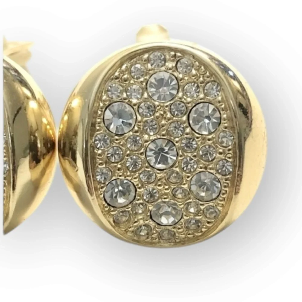 DIOR Vintage Signed Gold-tone Crystal Clip-on Earrings
